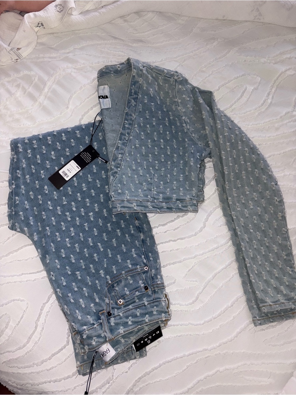 Fashion Nova Cropped Denim Jacket and Jeans Set